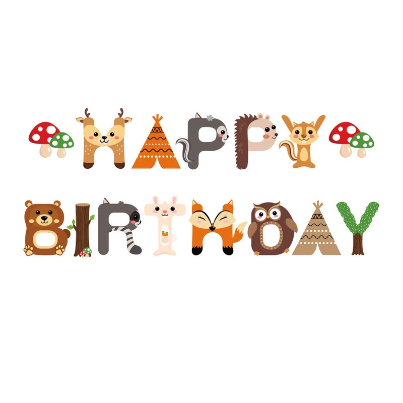 CC HOME Woodland Creature Birthday Banner,Woodland Animals Happy Birthday Banner,Forest Friend Animal Banner for Kids,Boys,Baby Shower,Birthday Party Decoration - Image 5